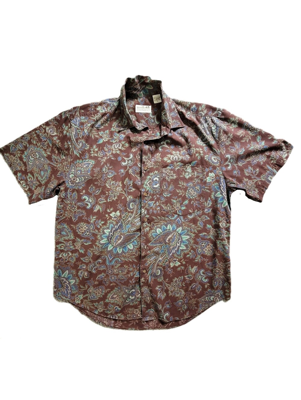 Banana Republic Safari Travel Shirt Men's M Brown Paisley Cotton Button Up